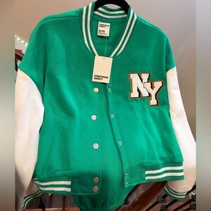 Streetwear Society Green and White Varsity Jacket